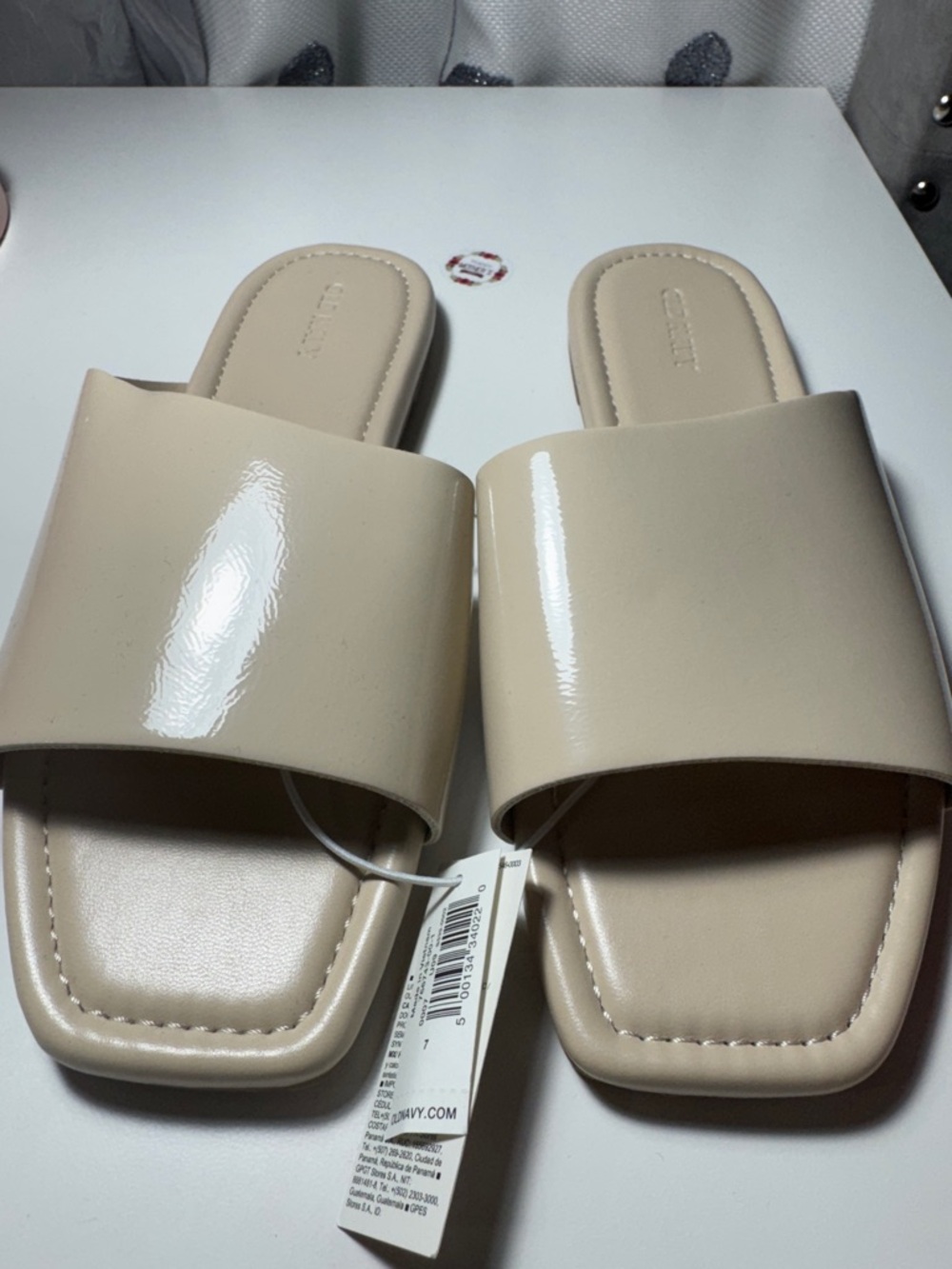 Old Navy Beige Patent Slide Mules